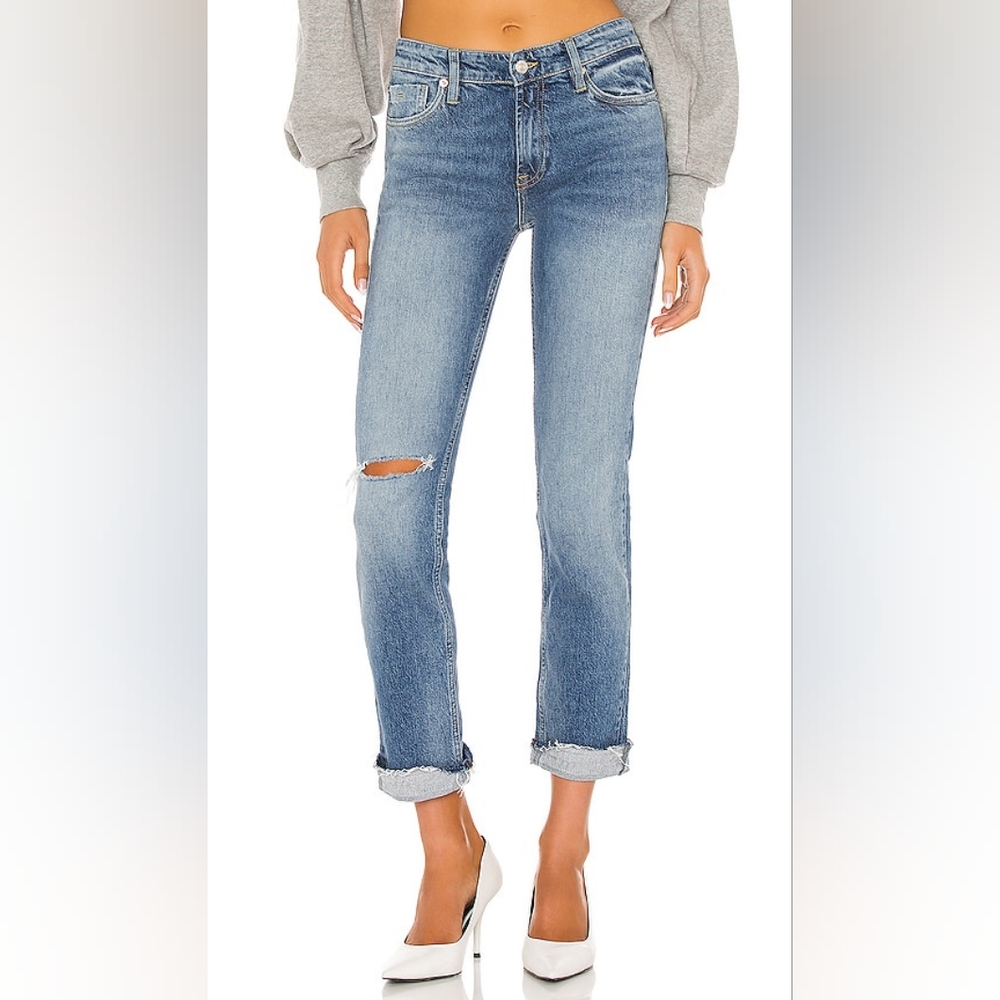 WE THE FREE Slim Boyfriend Jeans Blue Wash Mid Rise Relaxed Stretch Denim